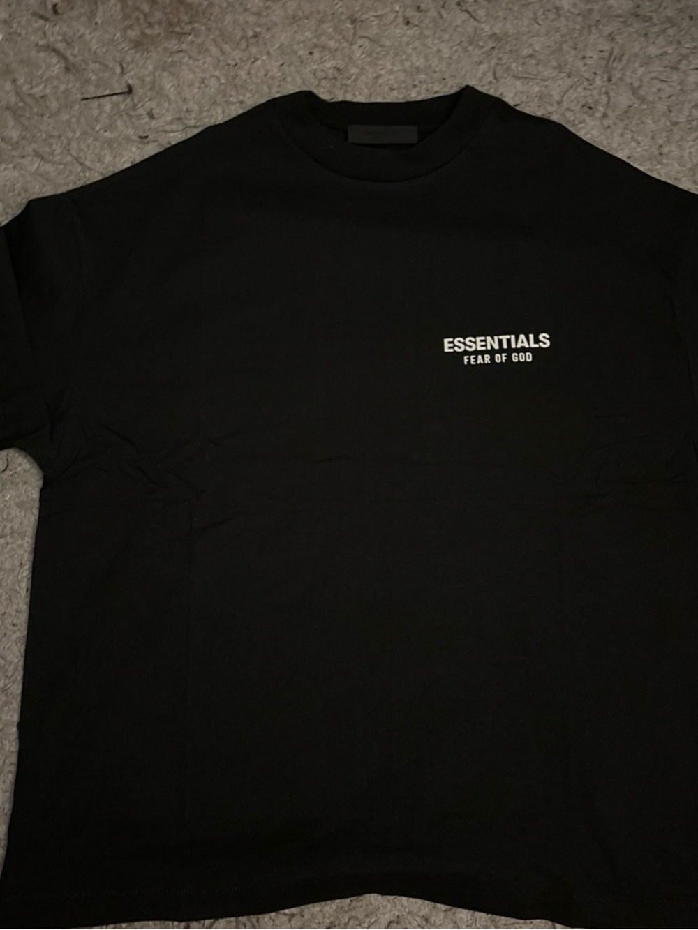 Fear of God Essentials womans Black Short Sleeve Tee with White Chest Logo